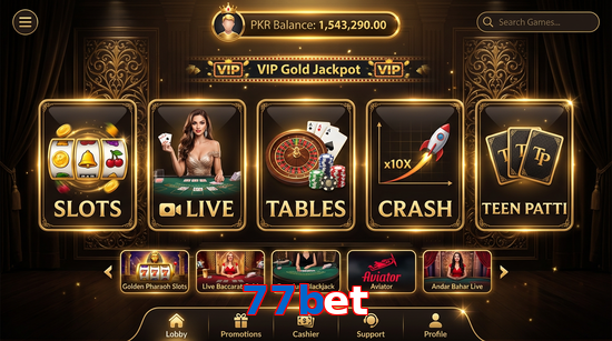 Main screen of 77Bet casino page for PK players