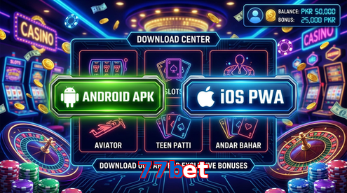Main screen of 77Bet download page for PK players