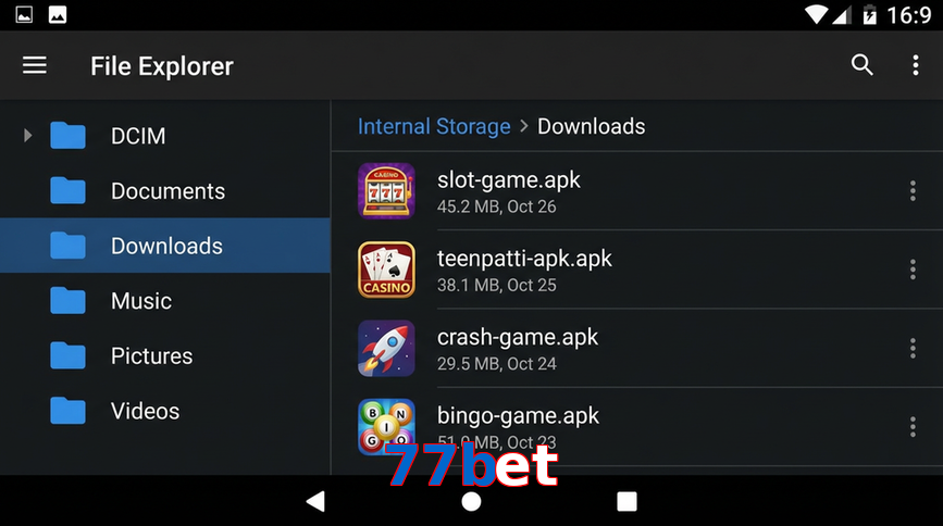 Main screen of 77Bet gameapk page for PK players