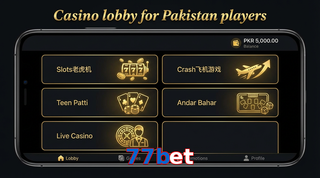 Lobby view of 77Bet for Pakistan users